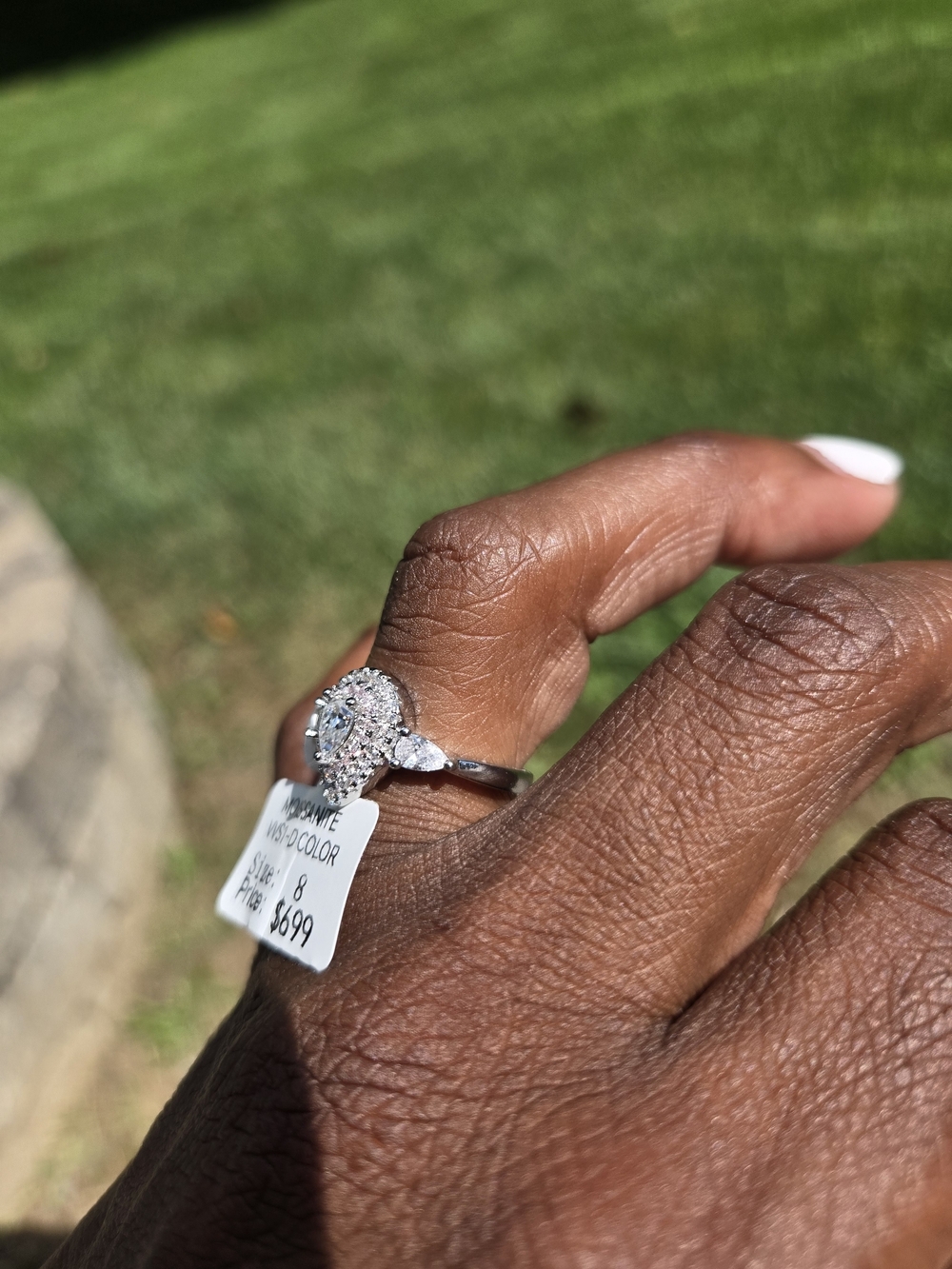 Moissanite Pear Halo Engagement Ring in Silver - Size 8 - Picture 6 of 6
